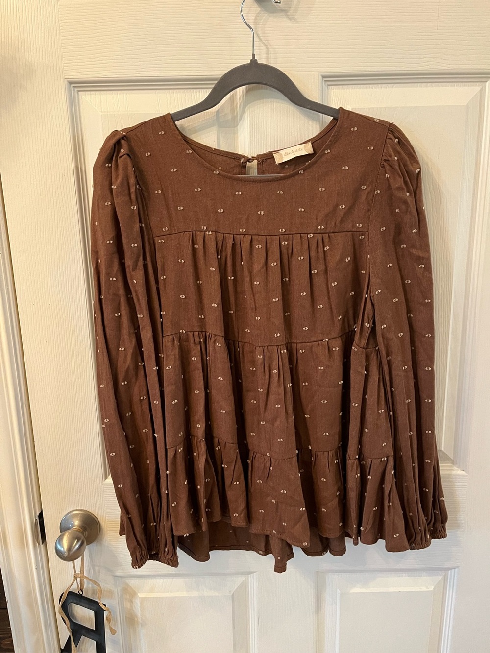 Altar'd State Brown Tiered Long-Sleeve Peasant Tunic, Size Medium